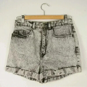 Vintage American Apparel Highwaisted Grey Black Acid Wash Jean Denim Shorts